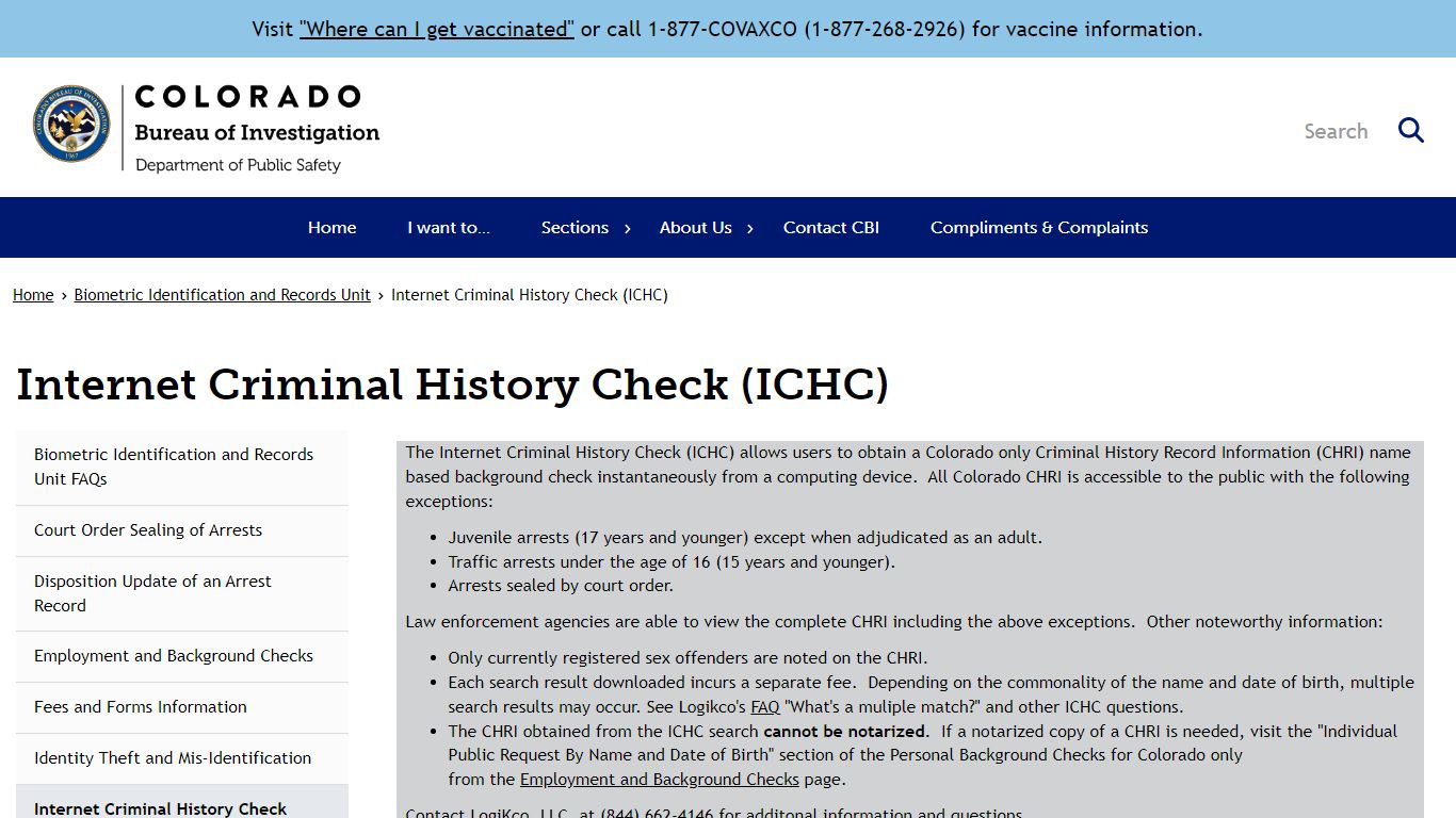 Internet Criminal History Check (ICHC) - Colorado